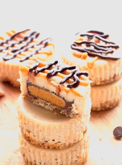 Peanut Butter Cup Mini Cheesecakes With A Pretzel CrustSource