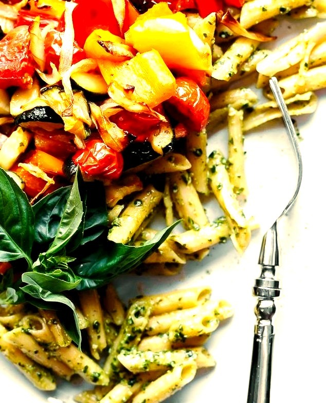 Hemp Seed + Flax Oil Basil Pesto w/ Penne & Roasted Vegetables