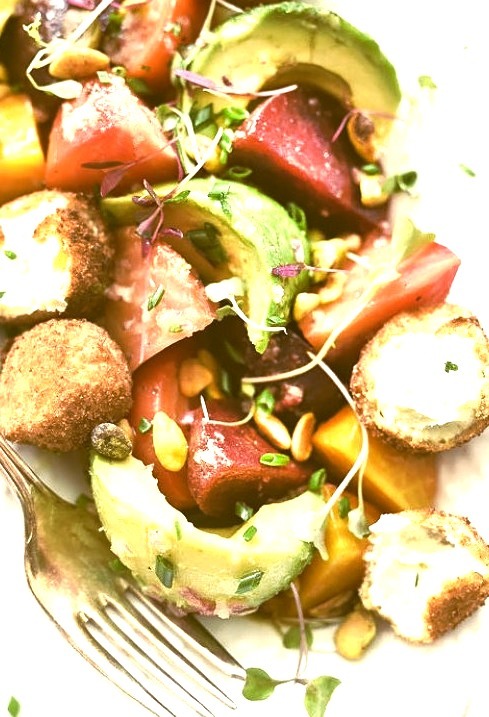 Beet, Avocado, and Fried Goat Cheese Salad Foodie Crush