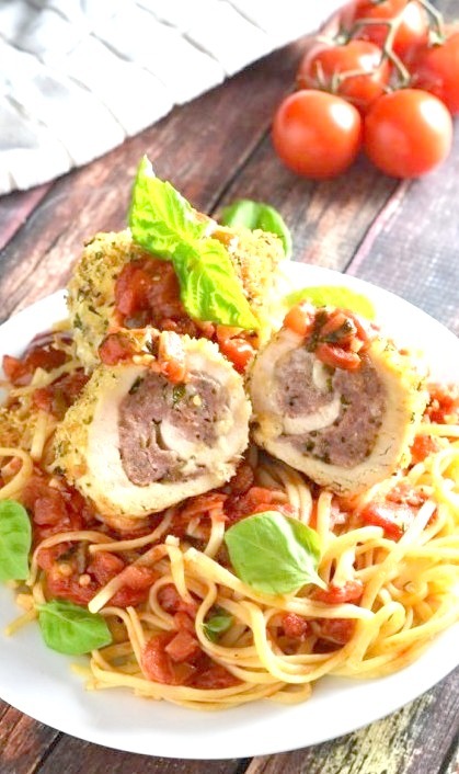 Sausage Stuffed Chicken Rollatini With Roasted Red Pepper Tomato SauceSource